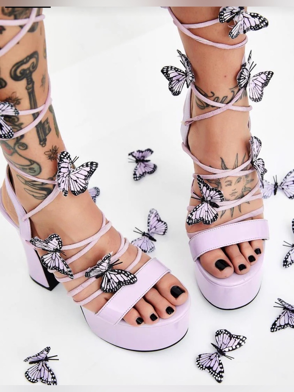 Sugar Thrillz Lilac Butterfly Lace-Up Platform Heels